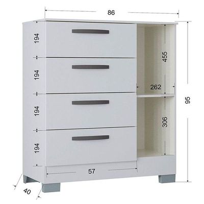 Cômoda Ambiente 868 4 Gavetas E 1 Porta Branco Brilho - Poquema