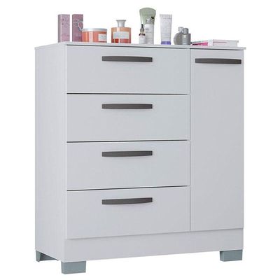 Cômoda Ambiente 868 4 Gavetas E 1 Porta Branco Brilho - Poquema