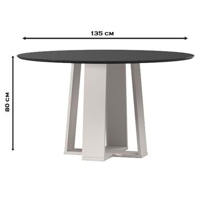 Mesa De Jantar Isabela 135x135 Cm Com Vidro Off White Preto - New Ceval
