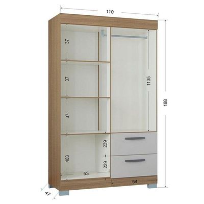 Guarda Roupa Solteiro Tóquio 4 Portas Com Armário Multiuso 2 Portas Pequeno Castanho Off White - Poquema
