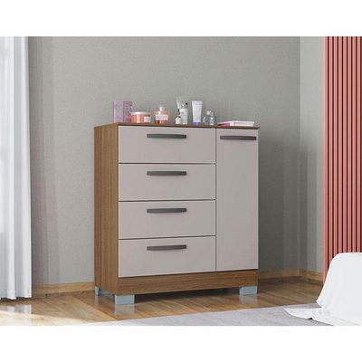 Cômoda 868 4 Gavetas E 1 Porta Com Guarda Roupa Solteiro Córdoba 2 Portas Castanho Off White - Poquema