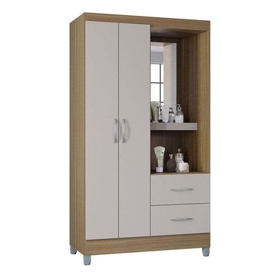 Cômoda 868 4 Gavetas E 1 Porta Com Guarda Roupa Solteiro Córdoba 2 Portas Castanho Off White - Poquema