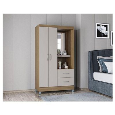 Cômoda 868 4 Gavetas E 1 Porta Com Guarda Roupa Solteiro Córdoba 2 Portas Castanho Off White - Poquema