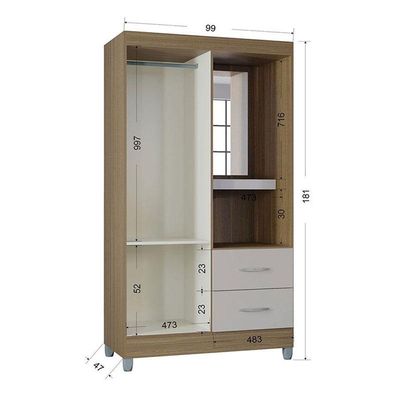 Cômoda 868 4 Gavetas E 1 Porta Com Guarda Roupa Solteiro Córdoba 2 Portas Castanho Off White - Poquema