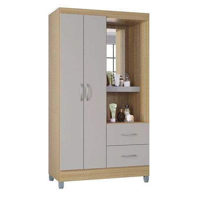 Cômoda 868 4 Gavetas E 1 Porta Com Guarda Roupa Solteiro Córdoba 2 Portas Damasco Off White - Poquema
