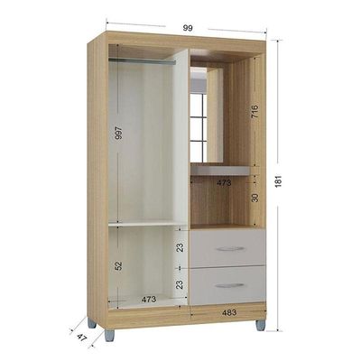 Cômoda 868 4 Gavetas E 1 Porta Com Guarda Roupa Solteiro Córdoba 2 Portas Damasco Off White - Poquema