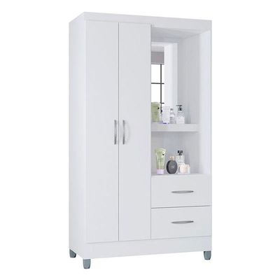 Cômoda 867 4 Gavetas Com Guarda Roupa Solteiro Córdoba 2 Portas Branco Brilho - Poquema