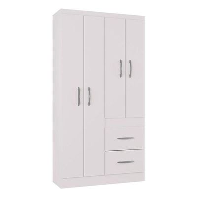 Cômoda 867 4 Gavetas Com Guarda Roupa Solteiro Milão 4 Portas Branco Brilho - Poquema