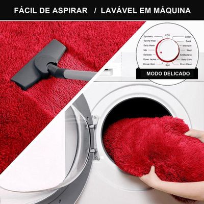 Tapete Sala Felpudo Peludo Vermelho Redondo 140 Cm