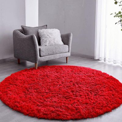 Tapete Sala Felpudo Peludo Vermelho Redondo 200 Cm