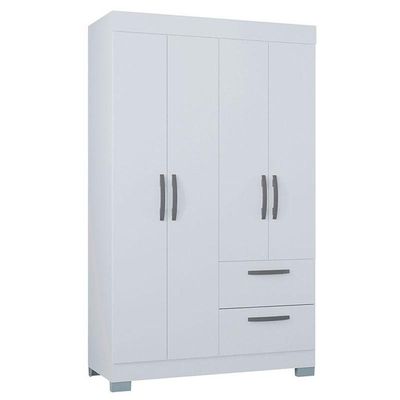 Cômoda 868 4 Gavetas E 1 Porta Com Guarda Roupa Solteiro Tóquio 4 Portas Branco Brilho - Poquema