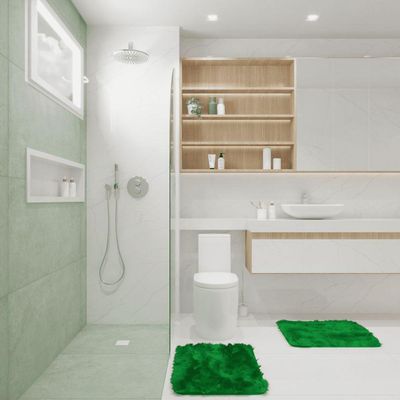 Kit Tapete Banheiro Felpudo Peludo Verde 40 X 60 Cm