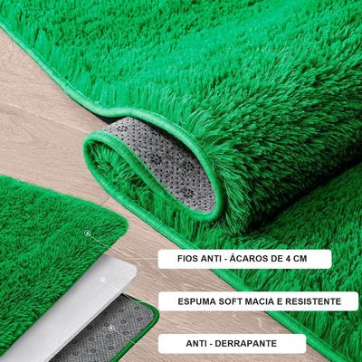 Kit Tapete Banheiro Felpudo Peludo Verde 40 X 60 Cm