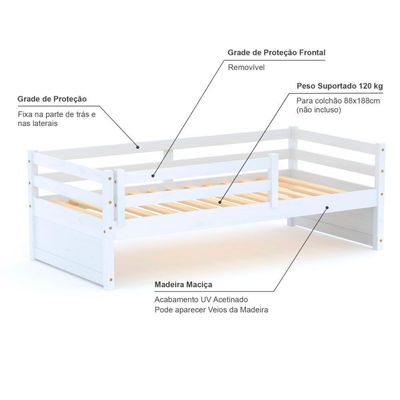 Cama Solteiro Eco  Madeira Maciça Branco