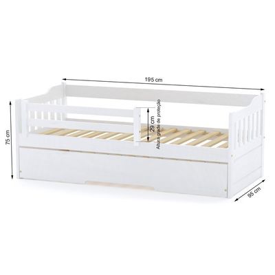Bicama Solteiro Com Grade De Proteção Madeira Maciça Branco Mobilistore