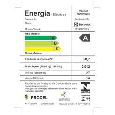 Micro-ondas Electrolux 27L cor Inox Espelhado com 55 receitas pré-programadas (MS37R) 127V