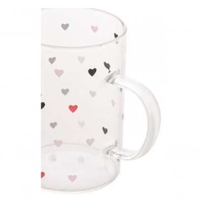 Xícara Caneca De Vidro Corações Love 200 Ml - Lyor