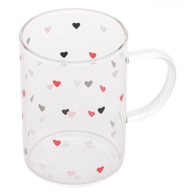 Xícara Caneca De Vidro Corações Love 200 Ml - Lyor
