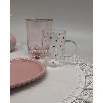 Xícara Caneca De Vidro Corações Love 200 Ml - Lyor