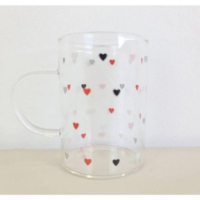 Xícara Caneca De Vidro Corações Love 200 Ml - Lyor