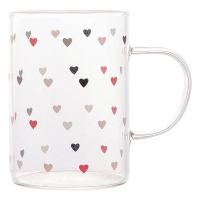 Xícara Caneca De Vidro Corações Love 200 Ml - Lyor