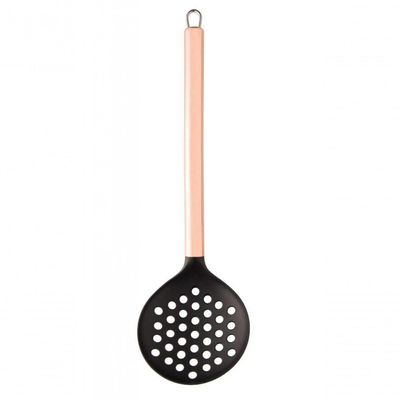 Escumadeira De Nylon Preta Cabo De Aço Inox Rose Gold 34cm