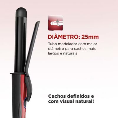 Modelador de Cachos Mondial Infinity EM-12 com Cabo Giratório Preto e Vermelho / Bivolt