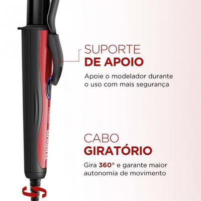 Modelador de Cachos Mondial Infinity EM-12 com Cabo Giratório Preto e Vermelho / Bivolt