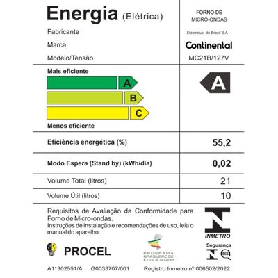 Micro-ondas Continental Prata 34 Litros com Função Descongelar (MC34S) 127V