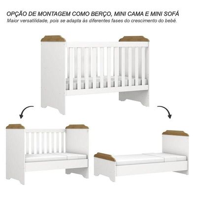 Berço Americano Mini Cama Mel Branco Acetinado Amadeirado - Carolina