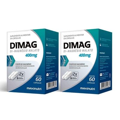 Kit 2 Dimag Dimalato De Magnésio 400mg Maxinutri 60 Cápsulas