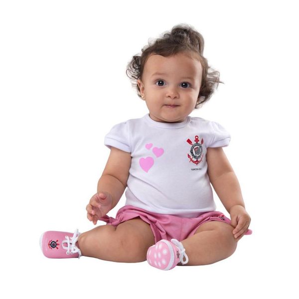 Conjunto Bebê Corinthians Rosa - Torcida Baby GG / Branco / Rosa