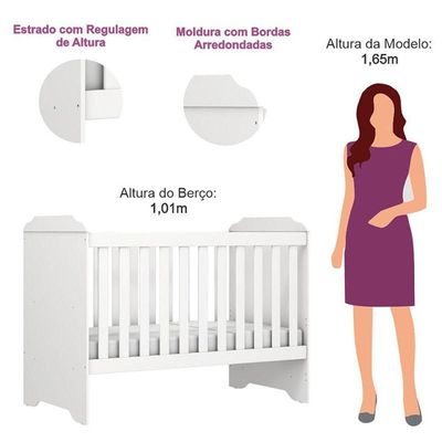 Berço Americano Mini Cama Mel Branco Brilho Com Colchão Gazin - Carolina