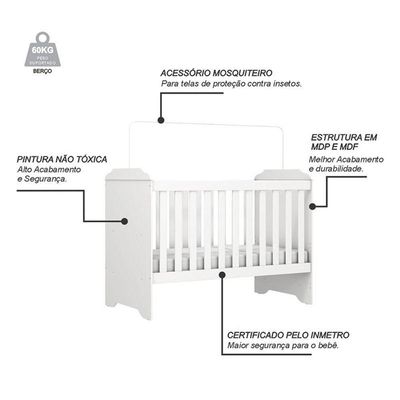 Berço Americano Mini Cama Mel Branco Brilho Com Colchão Gazin - Carolina