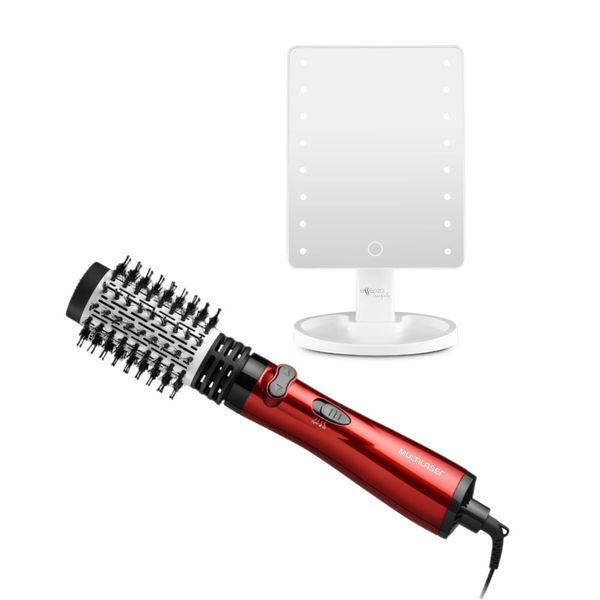 Combo Beleza - Espelho de Mesa Touch com Led e Escova Rotativa 4 em 1 Toumaline 3 Temperaturas 220V Vermelha - EB09K EB09K
