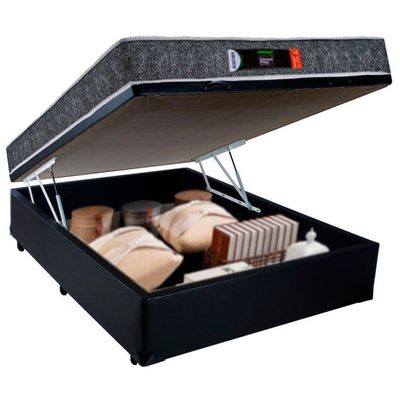 Cama Box Baú Casal + Colchão Ortopédico Resistente Pró D28 Prime Colchões 60x138x188 Cor:preto