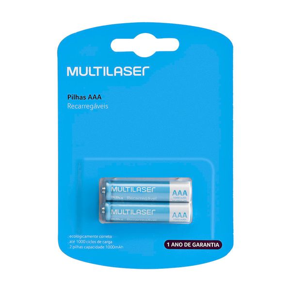 Pilhas Recarregáveis Aaa Multilaser 1000Mah Com 2 Unidades - CB051 CB051