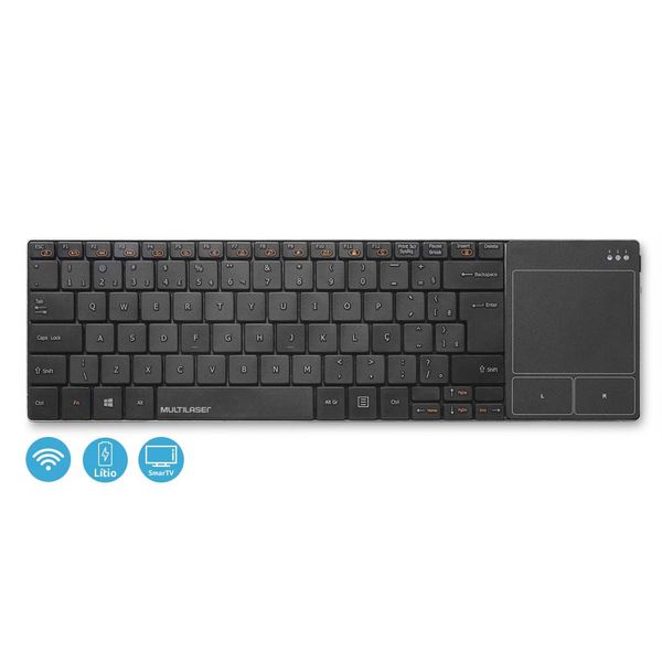 Teclado Multimídia Touchpad Sem Fio 2.4Ghz Recarregável Teclas Scissor Preto - TC219 TC219 Teclado Multimídia Touchpad Sem Fio 2.4Ghz Recarregável Teclas Scissor Preto - TC219 TC219