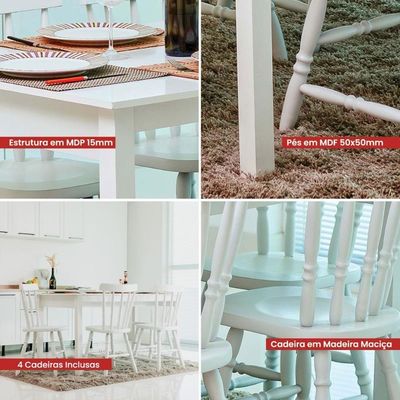 Mesa De Jantar Ditália Com 4 Cadeiras Ja-225 Branco