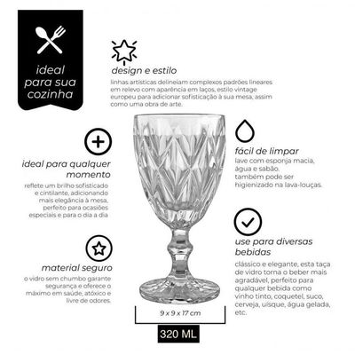 Jogo De 2 Taças Para Agua Clear Vitral Verre - Mimo Style