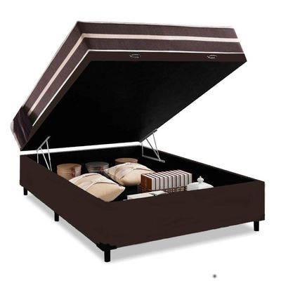 Cama Box Baú Casal + Colchão De Molas Prime Colchões Classic Superlastic 138x188x64 Marrom