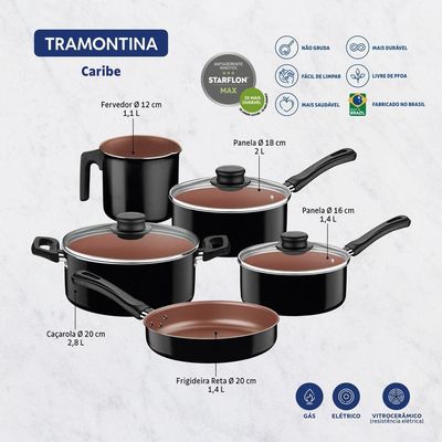Jogo De Panelas Tramontina Caribe Com RevestimentoEm Antiaderente Starflon Max Poliéster Preto 05