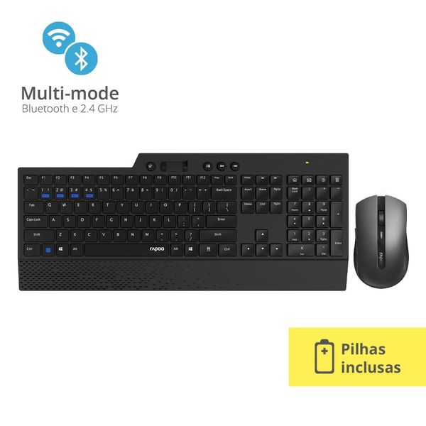 Combo Teclado e Mouse Rapoo Sem Fio BT+2.4Ghz Black 5 Anos de Garantia Pilha Inclusa 8200T - RA005 RA005 Combo Teclado e Mouse Rapoo Sem Fio BT+2.4Ghz Black 5 Anos de Garantia Pilha Inclusa 8200T - RA005 RA005