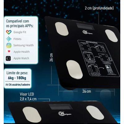 Balança Digital Corporal Bioimpedância Bluetooth App Único / Preto