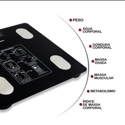 Balança Digital Corporal Bioimpedância Bluetooth App Único / Preto