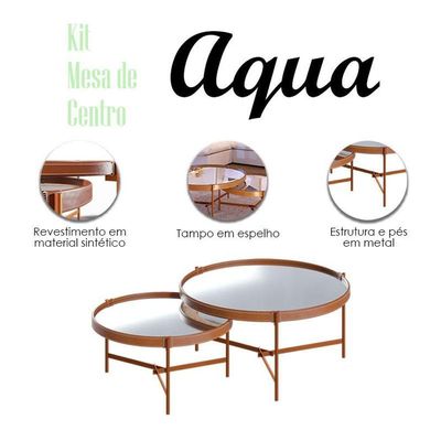 Kit Mesa De Centro Aqua Com Espelho Cobre - Imcal