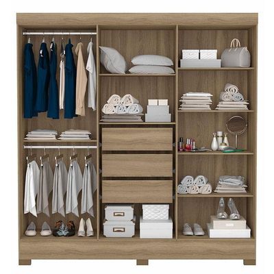 Guarda Roupa Casal Prático Amêndola Touch Com Espelho - Demóbile