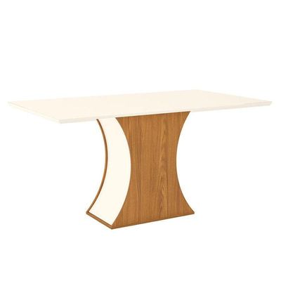 Mesa De Jantar Selena 160 Cm Tampo Reto Com Vidro Nature Off White - Henn