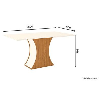 Mesa De Jantar Selena 160 Cm Tampo Reto Com Vidro Nature Off White - Henn