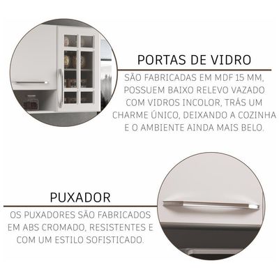 Cozinha Modulada Completa Fidelitá Viena 8 Peças 445cm 18 Portas 3 Gavetas Com Tampo Branco